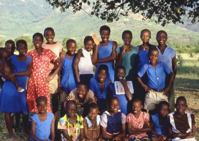 Kenya -- school kids gathered to watch the wazungu at a mobile clinic in western Kenya