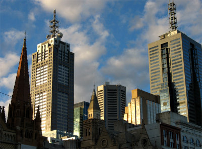 Melbourne City skyline at sunset
