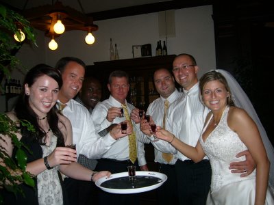 Toasting the Bride and Groom (Steph, Rich, SSG Matthews, Scott, Me, John, Michelle)