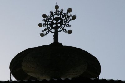 Stylized cross, with representations of ostrich eggs, Ura Kidane Meret Church