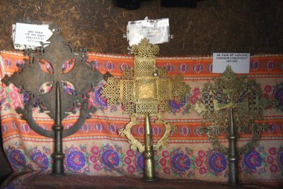 Ceremonial crosses on display at Ura Kidane Meret Church