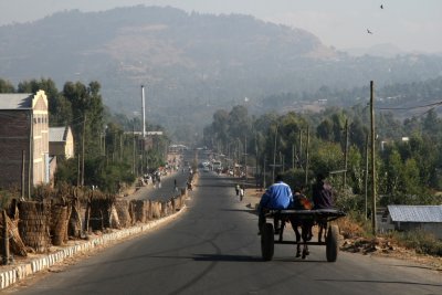 Traveling into Gondar by horse-drawn cart