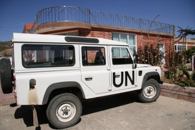 A UN vehicle at the Remhai Hotel in Axum