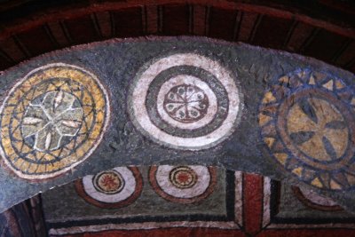 Intricate paintings on the ceiling of Bet Maryam Church