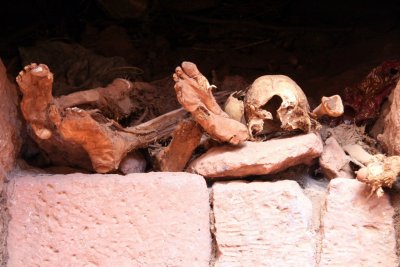 The remains of hermits in a wall nook near Bet Giorgis