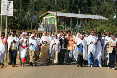 A religious procession outside of Addis