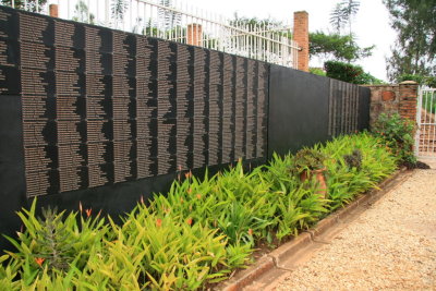 This wall lists the names of a few of the victims buried at the Kigali Memorial Center.