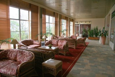 Lobby in the Milles Collines.  The common areas of the hotel are attractive and well-maintained.  Regrettably, the rooms aren't up to the same standard.