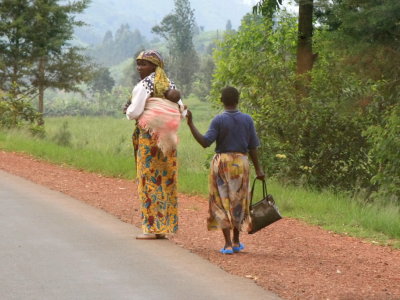 Young children are a common sight in Rwanda.  Most women seemed to be carrying a baby, as pictured here.