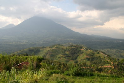 Mt. Muhabura, with Mt. Gahinga in the background, as seen from the Virunga Lodge.
