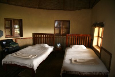 Inside our banda at the Mt. Gahinga Lodge