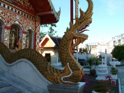 A Dragon Guards a Wat in Chiang Rai