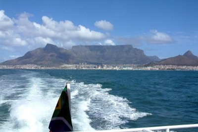 Table mountain from the Robben Island Ferry