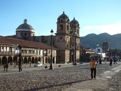 Cathedral and coblestone streets in Cusco