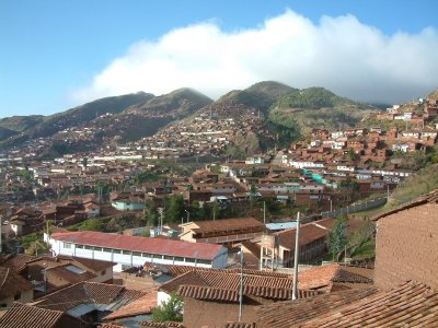 View of Cusco from the train to Machu Picchu