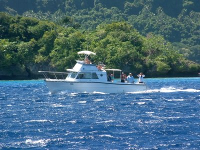 Makaira, the whale-watching boat operated by Dolphin Pacific Diving