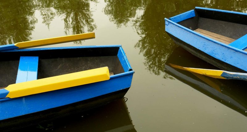 Two blue boats