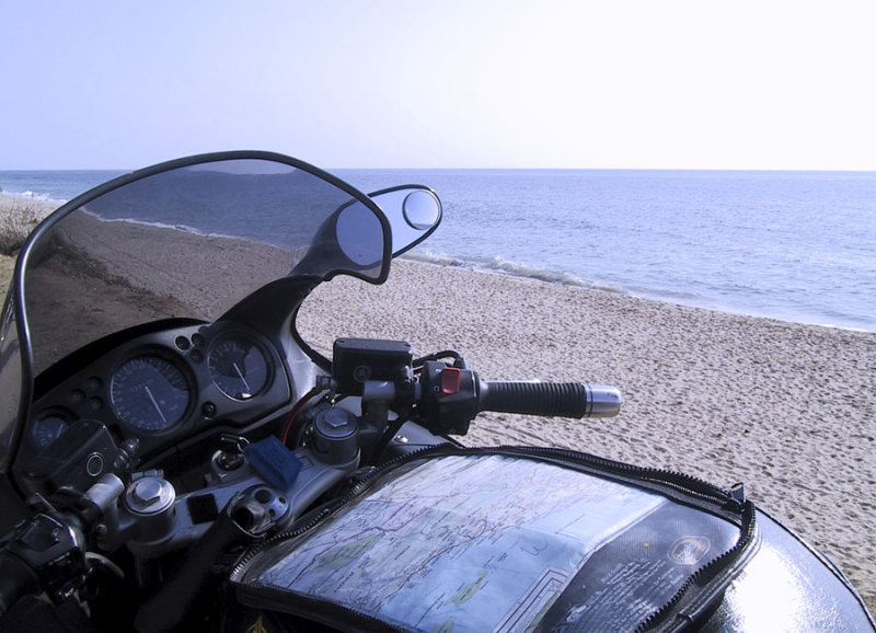 Malibu beach, CA, from the seat of a motorcycle...