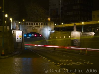 Light Trails into the old Mersey Tunnel