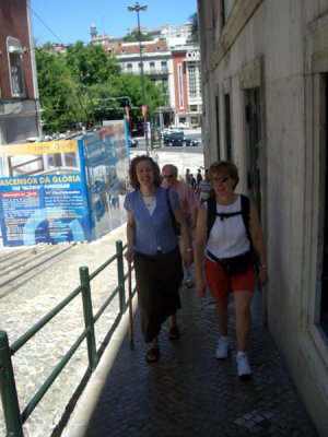 Walking up one of the 7 hills of Lisbon (too bad the lift was broken!)