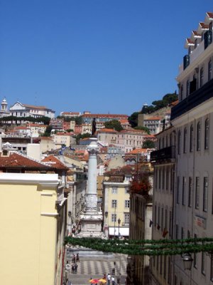 Downtown Lisbon and the statue in Restauradoras Square