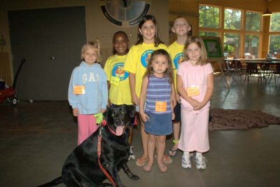Campers with Cherokee the Therapy Dog