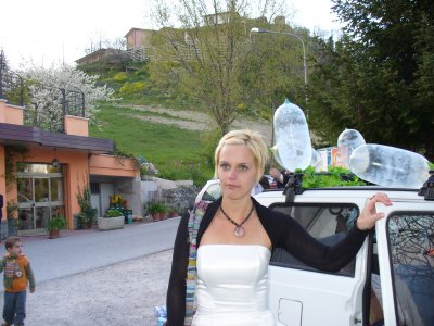 The bride and the car!
