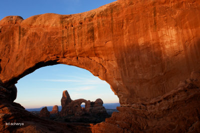 Sunrise on Turret Arch thru the North Window, Arches National Park