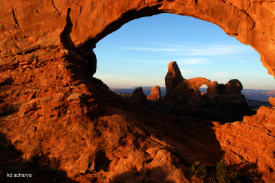Sunrise on Turret Arch thru the North Window, Arches National Park
