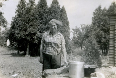 Esther McDonald (Lancaster) at cottage - July 1953