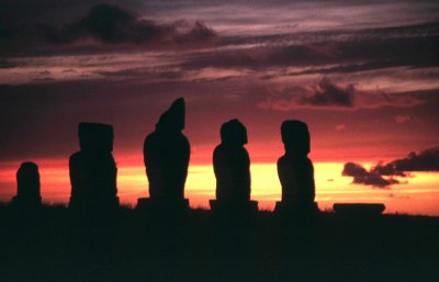 Statues at Sunset Easter Island