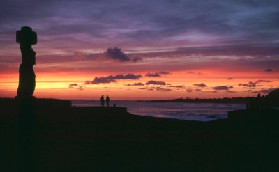 Sunset with couple Easter Island