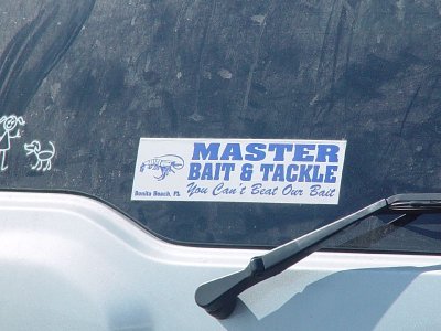MASTER BAIT AND TACKLE BUMPER STICKERS WERE EVERYWHERE