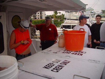 THE CREW PREPARED THE BAIT BUCKETS BEFORE WE LEFT