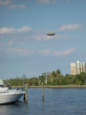 THE GOODYEAR BLIMP FROM THE SUPER BOWL VISITED US AS WE LEFT