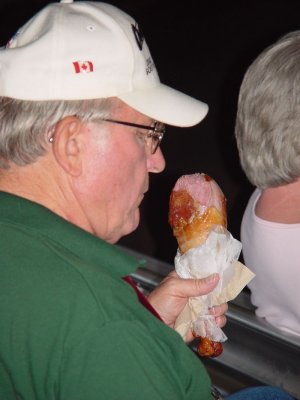 SARA AND I HAD A BET THAT THIS GUY COULDN'T EAT THIS WHOLE TURKEY LEG   HE DID!!!!