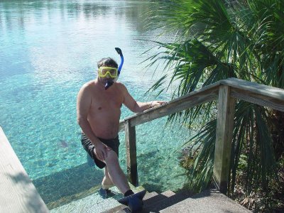 DON HITS THE WATER WITH MASK FINS AND SNORKLE