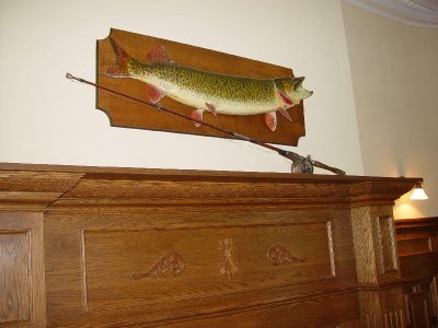 THIS IS ONE OF THE RENOVATED ROOMS-FISH ABOVE THE FIREPLACE IN THE BILLIARDS ROOM