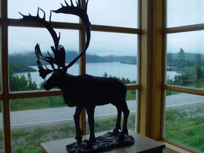 THE SCULPTURE WAS INCREDIBLE WITH BONNE BAY IN THE BACKGROUND