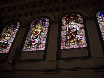 THE CHURCH BURNED DOWN SEVERAL TIMES-SO HOT THE STAIN GLASS MELTED