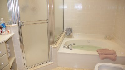 Large corner shower & separate whirlpool bathtub