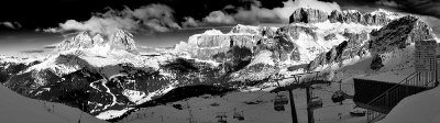 Panorama of Belvedere Peak. Dolomiti. Val Di Fassa. Canazei