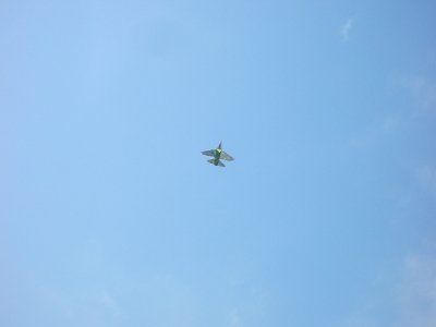 This is a 3 x 3 air-fighter-like kite high up in the sky
