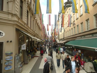 Pedestrian Shopping Street in Stockholm