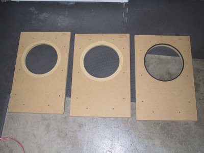 Three baffles with different cut outs to fit 6 different drivers