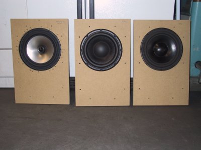 Seas L22, Peerless SLS, and Morel mounted for round 1 of listening.