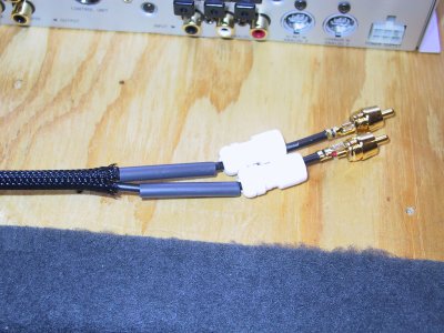 Slip the last two pieces of 1/4 heat shrink and RCA ends on BEFORE soldering this side. Double and triple check it!!
