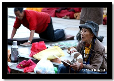 Pup Among Prostrators at the Jokang, Lhasa, Tibet