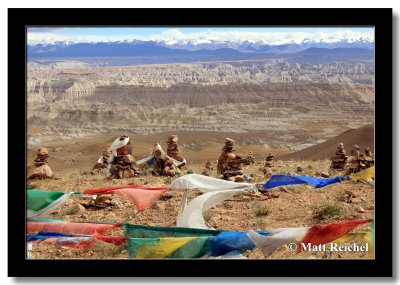 Prayer Flags and Chortens Over a Canyon, Western Tibet