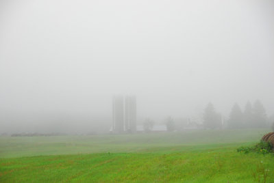 Wisconsin farm hidden in fog